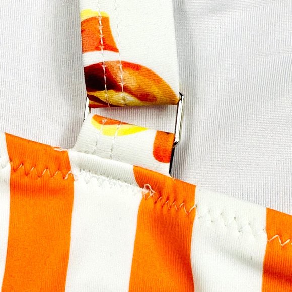 Cupshe Orange Striped/Floral Ruched Top Swimsuit w/Cutout - S - NWT - Picture 8 of 10